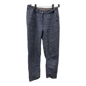 Poetry Linen Blend Pants 4 Blue Woven High Waist Straight Leg Cotton Lagenlook